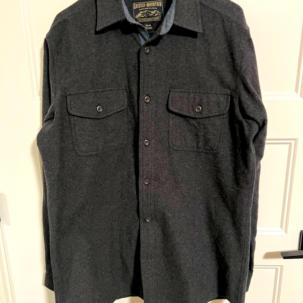 Grizzly Mountain Men’s Rugged Flannel Button Down Shirt, Medium, dark grey